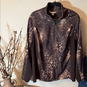 CJ Banks Brown Animal-Print Zip Front Jacket